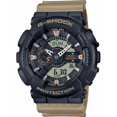 Casio G-Shock GA-110TU-1A5ER Ανδρικό Αναλογικό-Ψηφιακό Ρολόι Ρητίνης Μαύρο με Μπεζ Λουράκι, Χρονόμετρο 1/1000 και Αντοχή στο Νερό 200m